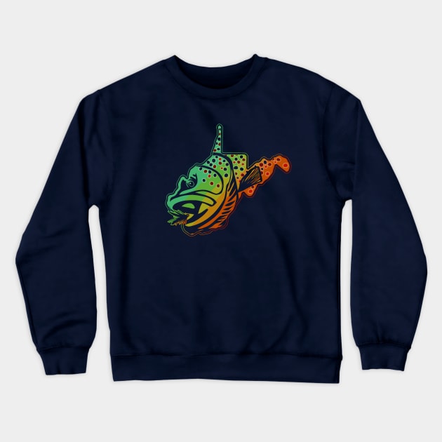 West Virginia State Map Outline Brook Trout Fishing Fly Fishing Art Crewneck Sweatshirt by TeeCreations